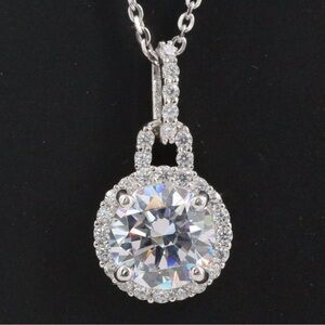 NEW sterling sliver CZ halo pendant necklace